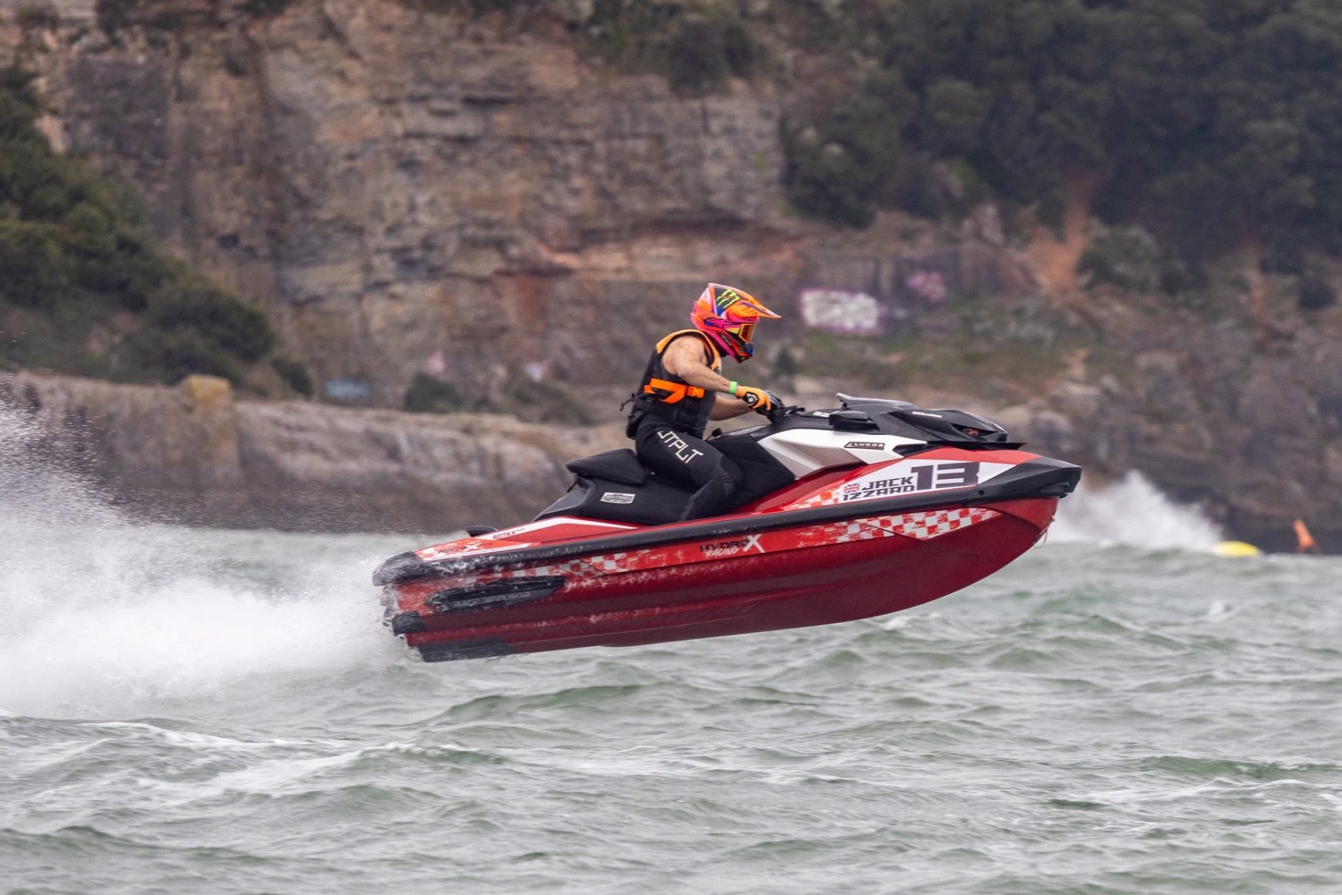 Red racing jetski sticker kit on RXP-X by S3R Designs